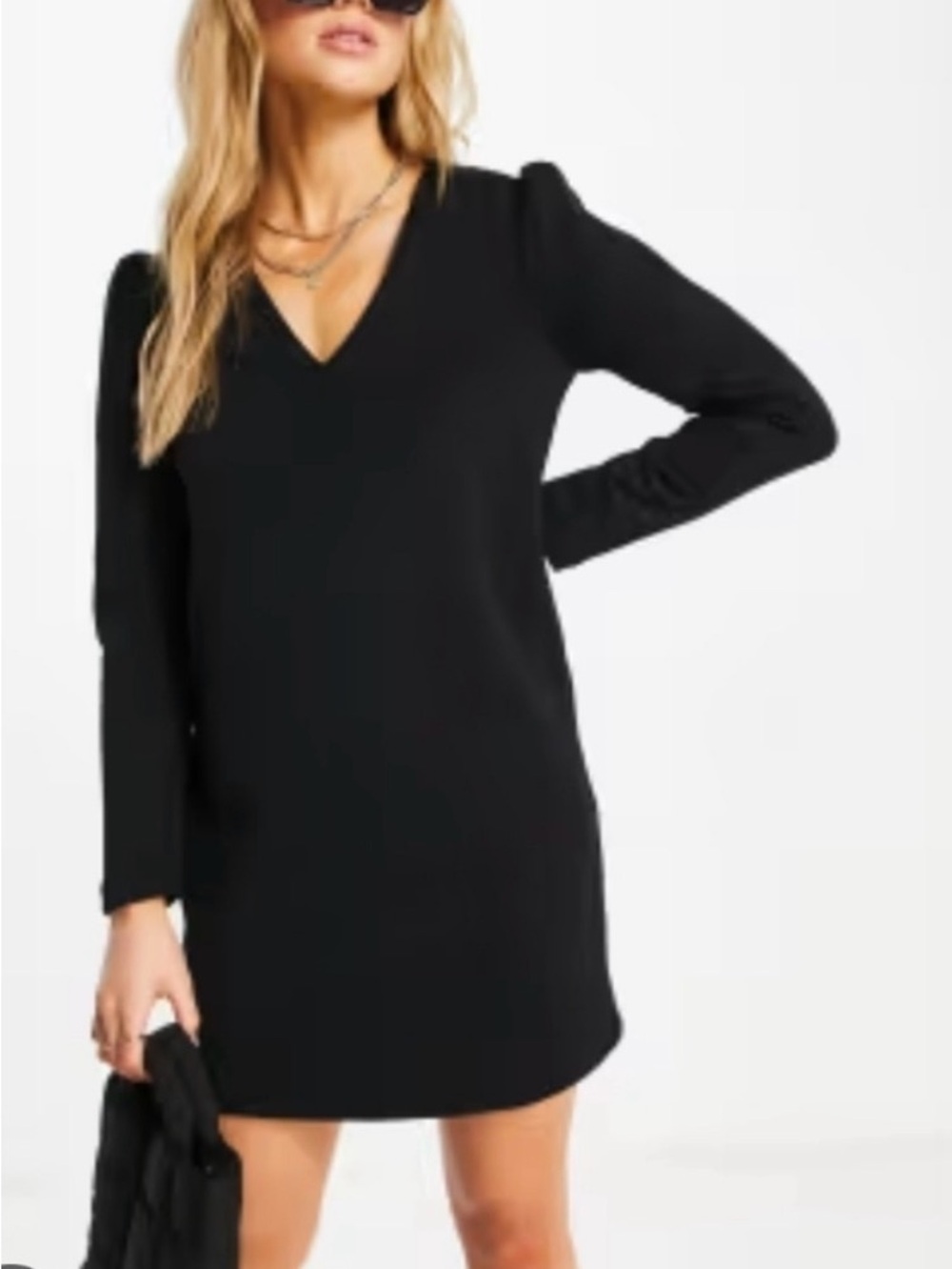 Mango Black V-Neck Long Sleeve Shift Dress